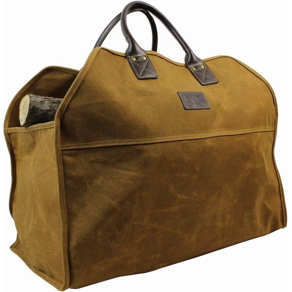 Heavy Duty Wax Canvas Log Carrier Tote,Large Fire  Bag,Durable Firewood Holder,Canvas Shopping Bags, Fireplace  Stove Accessories Storage Bag for Fire Pit for Camping, BBQ Barbecue