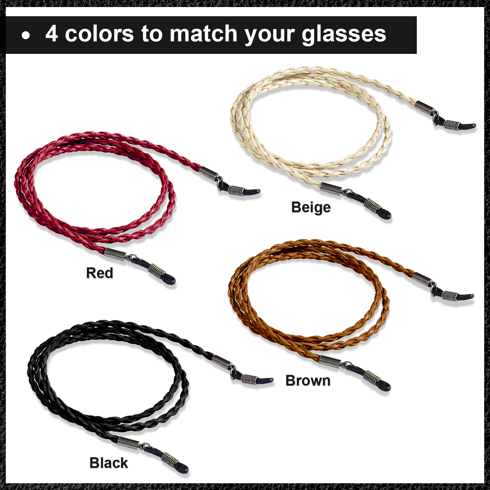 Tomorotec 4 Pack Eyeglasses Straps Cord, Aphlos Eyeglass Retainer, LEATHER Sunglass String Holder Chain Necklace, Glasses Cord Lanyard (4 Colors)