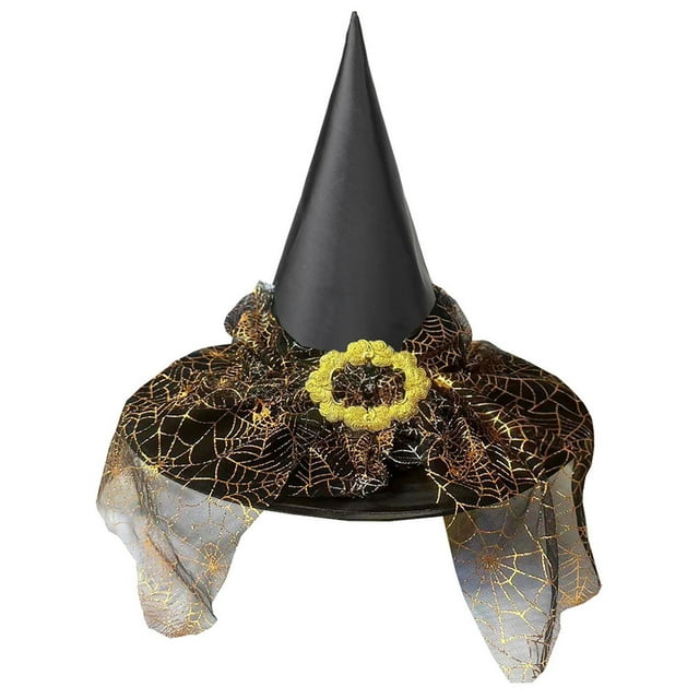 Kids Decorative Witch Hat for Halloween Party Headdress Cap for Children with Golden Thread Design