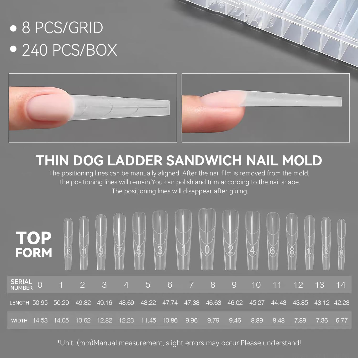 YOKEFELLOW Original Sandwich Nails Dual Forms W558 Short Oval Almond 240Pcs Nail Mold for Quick Nails Extension, No Paper Forms Needed, 15 Sizes Plastic Form, Salon Nail Art Tools