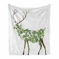 thumbnail image 1 of Antlers Soft Flannel Fleece Blanket, Designer Deer Illustration Elk Leave Greenery Garden Traditional Celebration, Cozy Plush for Indoor and Outdoor Use, 60" x 80", Green Brown White, by Ambesonne, 1 of 5
