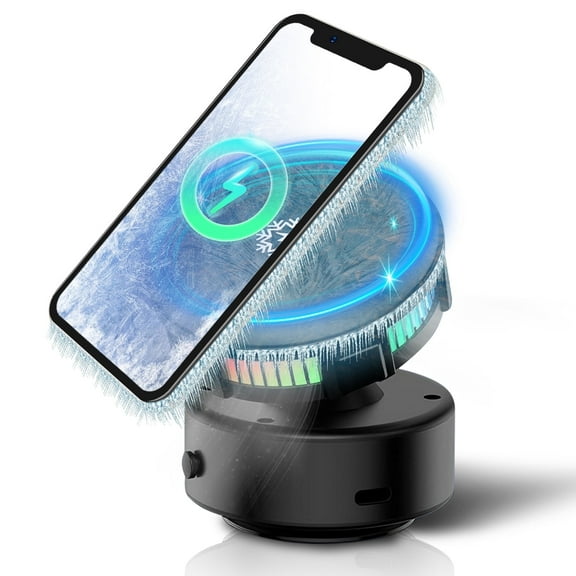 15W Magnetic Car Phone Holder - 2025 Wireless Charger Pad Compatible for iPhone, Portable Charger for Phone, Suction Phone Mount 360° Rotating for Car Mirror Glass Gym,Black