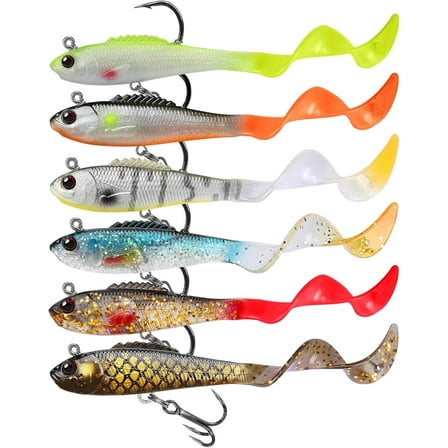 Fishing Lures for Freshwater and Saltwater, Premium Pre-Rigged Jig Head Paddle Tail Swimbaits for Bass Fishing,Jigs Fishing Bait