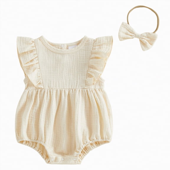 Gubotare Bodysuit Girl Newborn Baby Girl Summer Clothes Short Sleeve Jumpsuit Bodysuit 0 3 6 9 12 18 24 Months (Beige,12-18 Months)