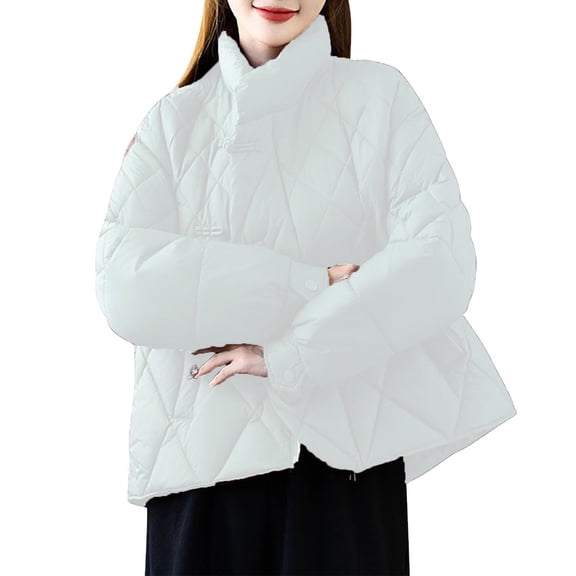 Annhoo Womens Down Jacket Solid Color Long Sleeve Hooded Padded Jacket Casual High Neck Winter Warm Zipper Quilted Coat