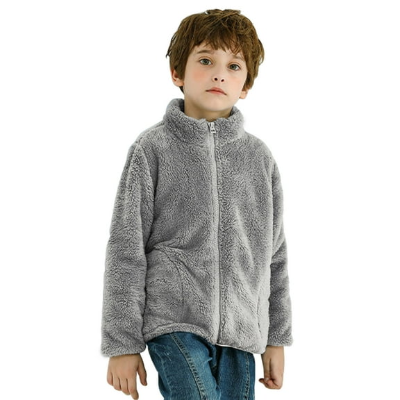 Vedolay Tops for Boy Casual Boys Sherpa Outerwear Coats Winter Long Sleeve Padded Top for Kids,Gray 4-5 Years