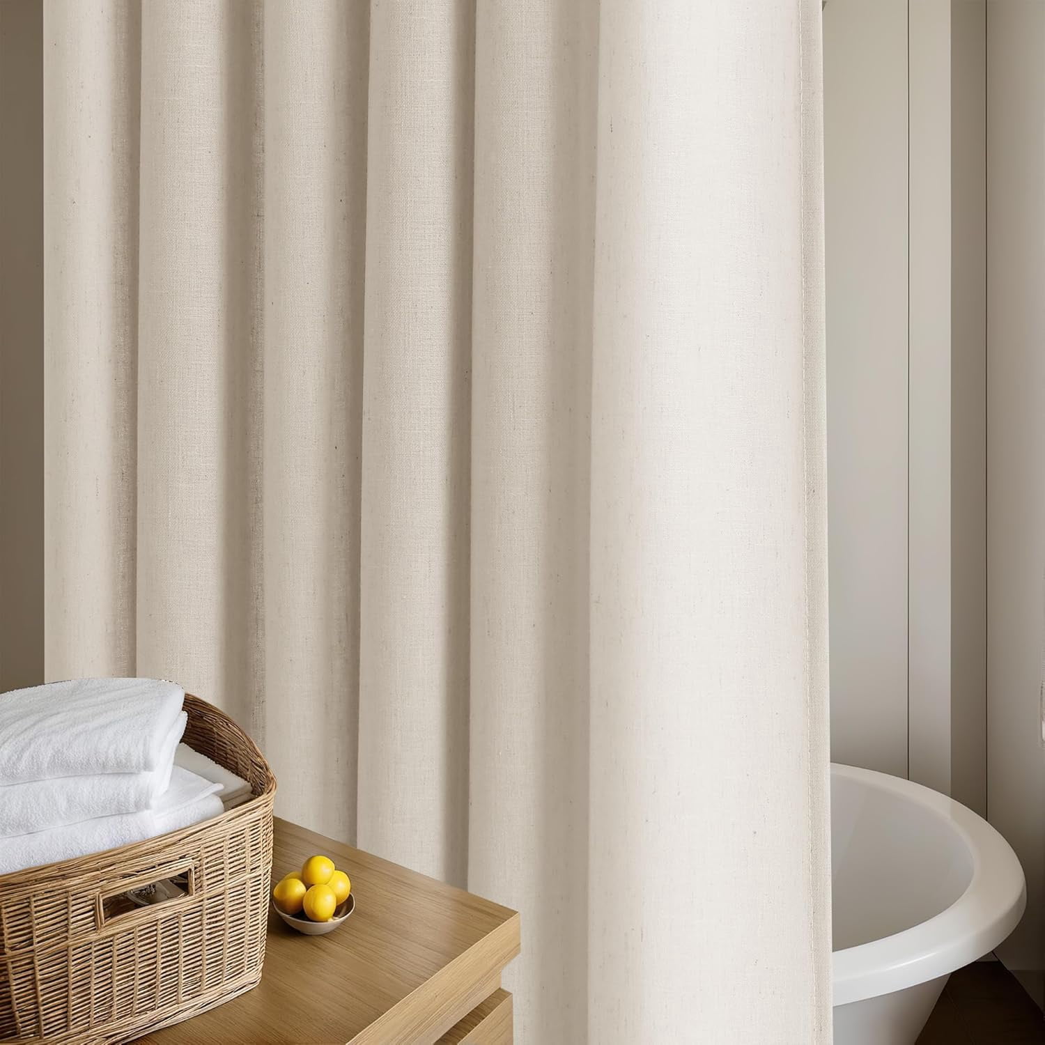 Beige Extra Long Linen Shower Curtain 84 Inch Long Neutral Bath Shower Curtain Set with Hooks XLong Tall Country Farmhouse Boho Drapes for Bathroom Bathtub Tan Beige 72x84 Drapes