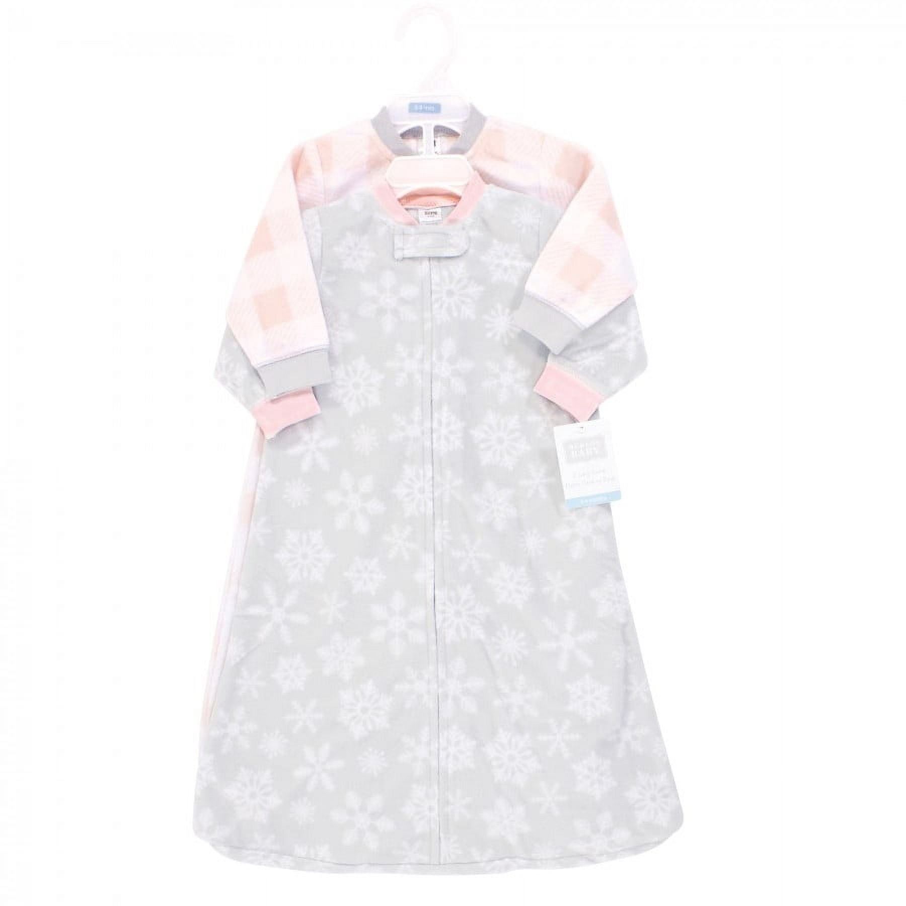 Hudson Baby Infant Girl Long-Sleeve Fleece Sleeping Bag, Gray Pink Snowflake, 0-9 Months