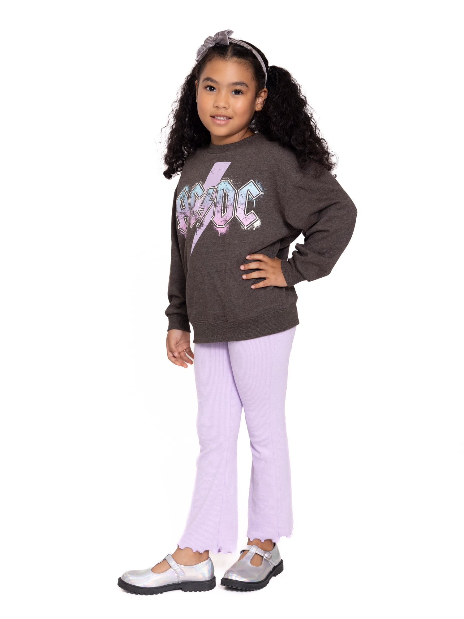ACDC Girls Graphic Crewneck and Flare Legging Set, 2 Piece Set, Sizes 4-16