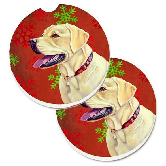 Labrador Red & Green Snowflakes Holiday Christmas Set of 2 Cup Holder Car Coaster