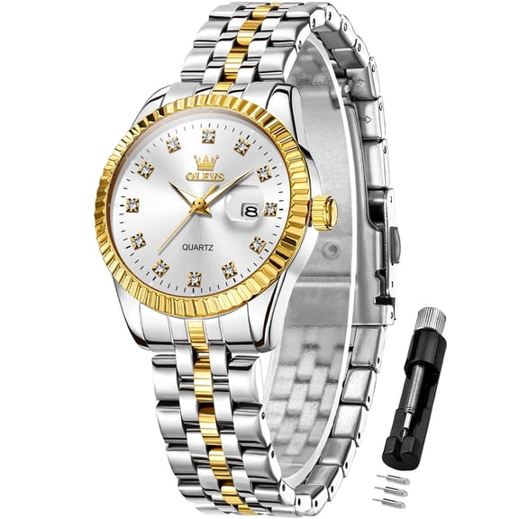 OLEVS Watches for Women Diamond with Date Luxury Female Waterproof Women Wrist Watch Analog Dress Quartz Stainless Steel Ladies Watch Luminous Calendar Women Watch Reloj para Mujer