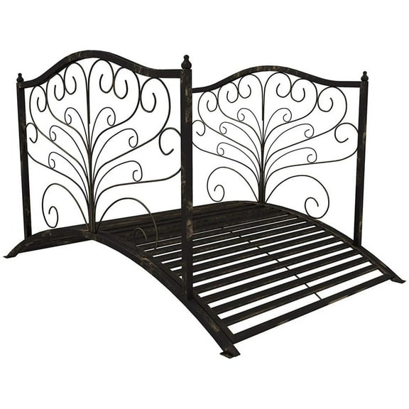 Topcobe 4’ Metal Arch Backyard Garden Bridge with Safety Siderails, Delicate Scrollwork, Easy Assembly, Outdoor Garden Bridge for Backyard, Black Bronze