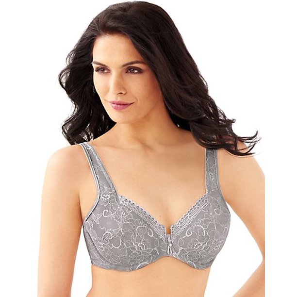 Women's Bali 3446 Satin Tracings Lace Minimizer Bra (Silver Filigree