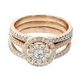 thumbnail image 2 of 10K Rose Gold Bridal Rings Set 1.00ctw Diamonds Halo Style 3 Piece Set Round Cluster, 2 of 3