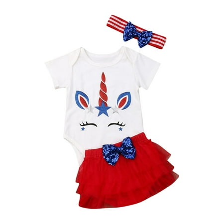 

Cathery Newborn Infant Girl 4th of July Romper Jumpsuit+Tutu Shorts+Headband