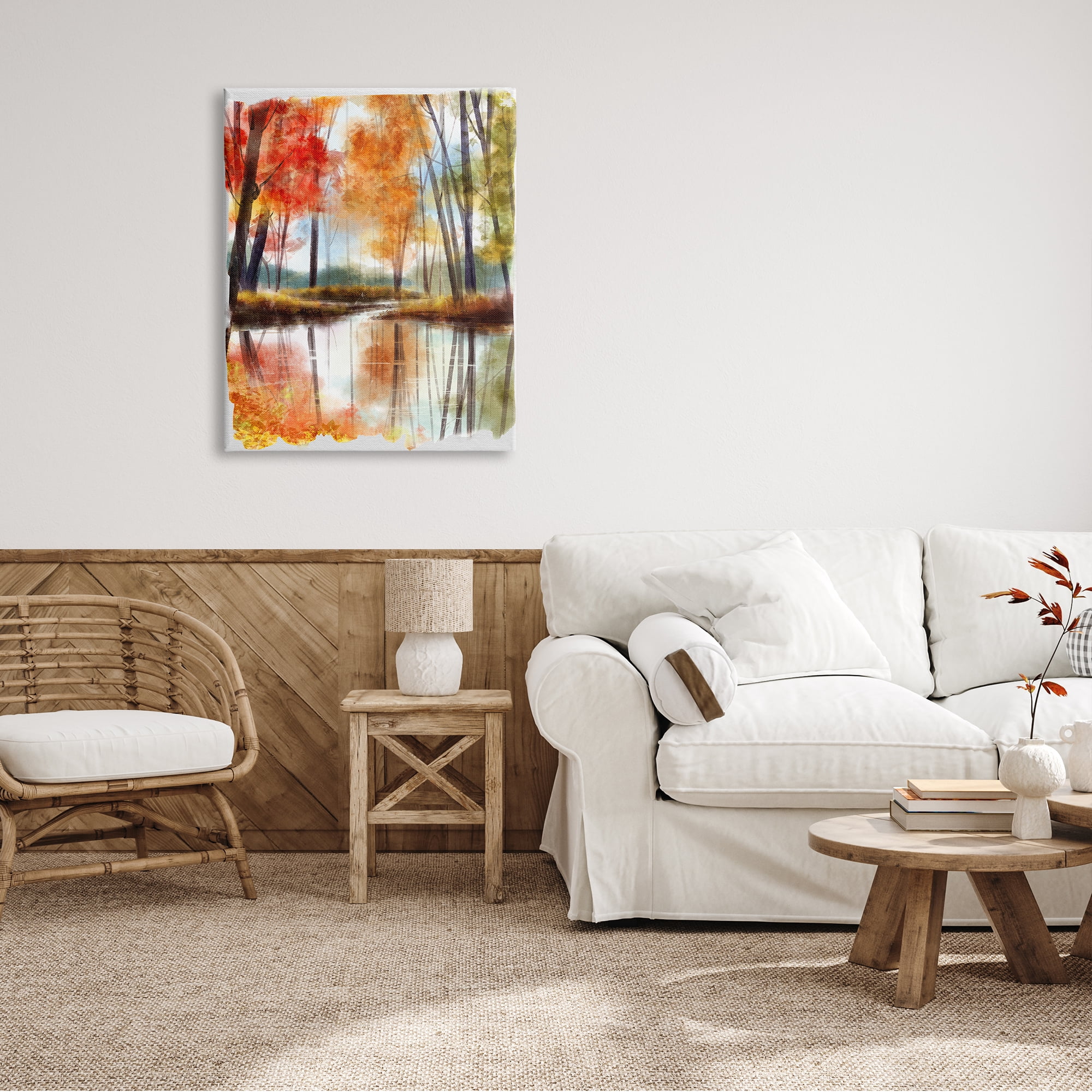 Stupell Industries Autumn Lake Reflection Open Meadow Fall Foliage Trees, 30 x 40,Design by Ziwei Li