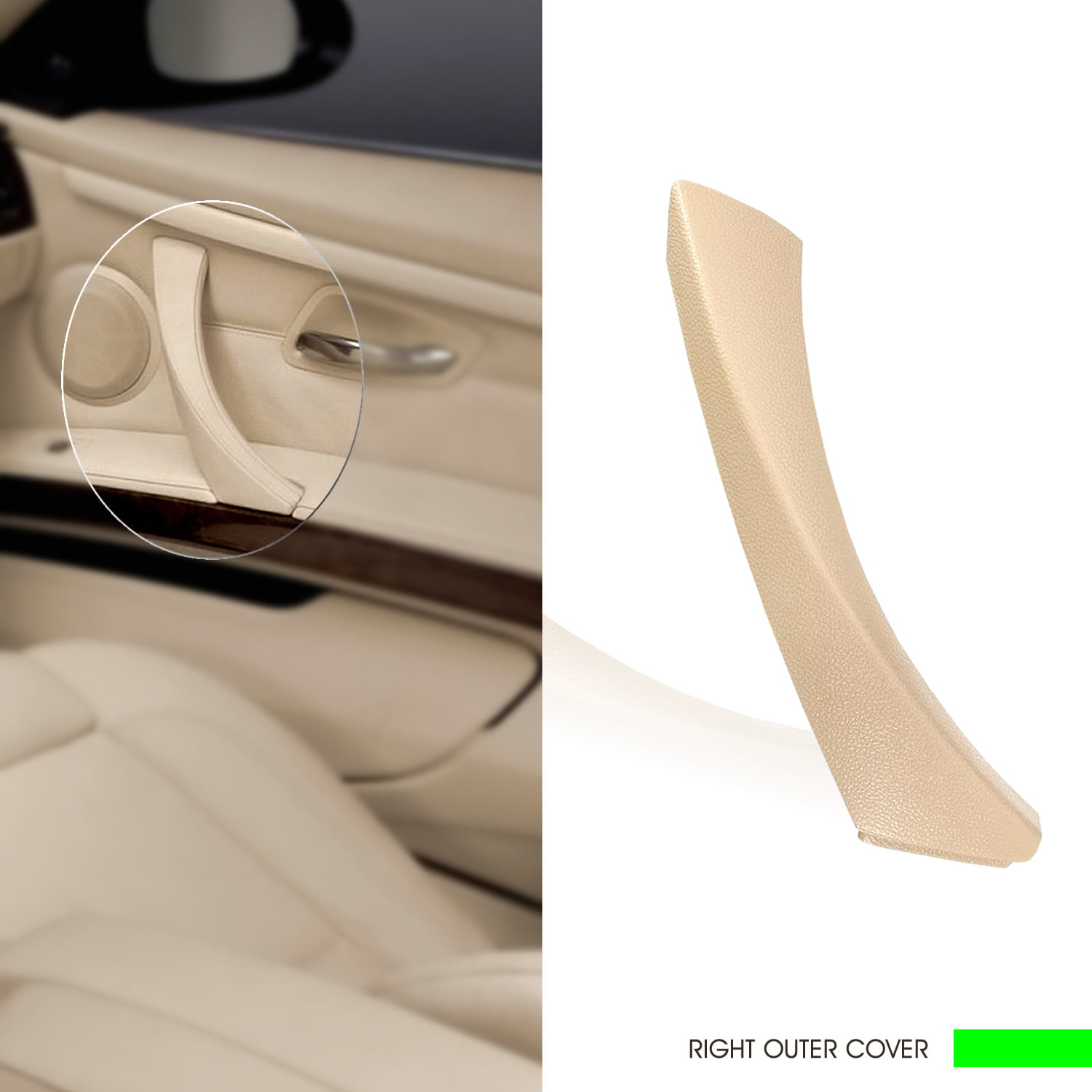 Beige Left Inner Door Panel Handle Pull Trim Cover For BMW E90 3-Series Sedan