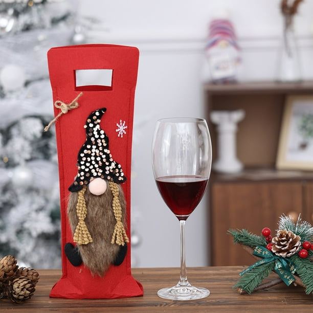 Funda para botella de vino navideña, bonita bolsa decorativa para botella de vino tinto, decoración para mesa de comedor navideña.