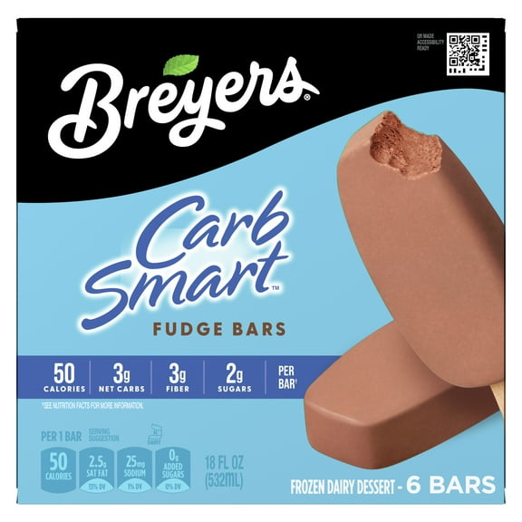 Breyers CarbSmart Creamy Fudge Cholocate Ice Cream Bars Frozen Desserts, 6 Count