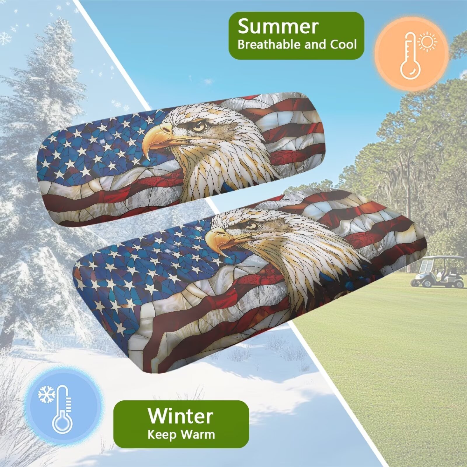 Pzuqiu Turtle Print Golf Cart Seat Covers Stretchable Universal Golf Cart Seat Blanket USA Flag for Club Car Precedent and Most Original Front Seat Comfortable Breathable Easy to Install