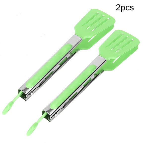 2-Pack Stainless Steel Kitchen Tongs with Nylon Square Heads, Perfect for Cooking, BBQ - Green