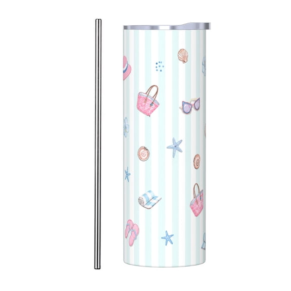 20oz Beach Vacation Tumbler Insulated Car Cup Summer Travel Coffee Cup Gift for Women with Stainless Steel Straw