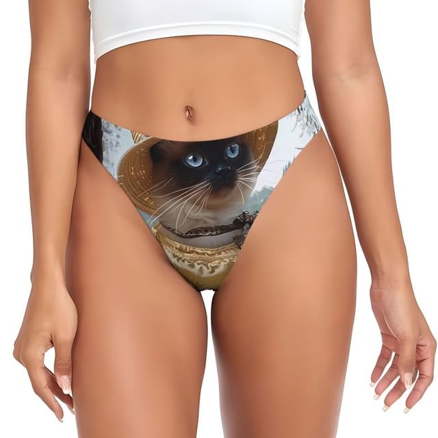 Fotbe Cat In Sun Hat Tanga Sin Costuras para Mujer con Estampado – Panties Invisibles, Transpirables y Cómodos para Uso Diario-X-Large