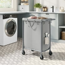 140L Laundry Sorter 2-Section Laundry Basket with Wheels Rolling Laundry Hamper with Removable Liner Dove Grey