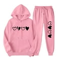 thumbnail image 2 of Hueook Sweat Suits For Womens 2 Piece Women's Fashion Sports Casual Coat Long Pants Hooded Sweater Pants Set Long Sleeve Hooded Set Pink 3X, 2 of 7