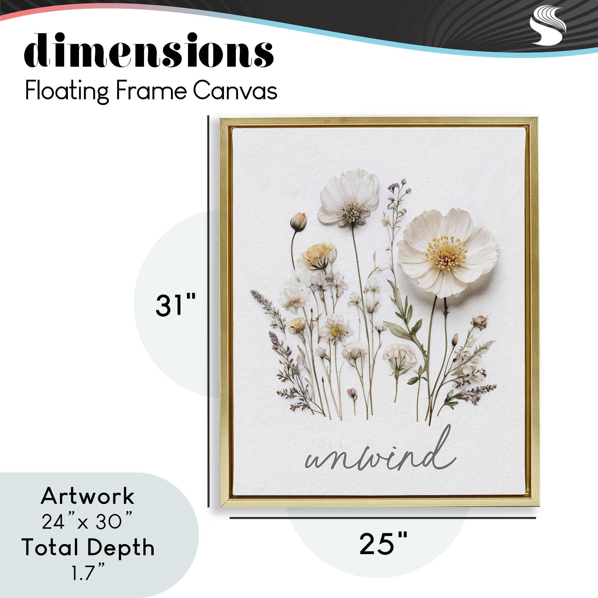 Pressed Flowers Unwind Gold Framed Floater Canvas Wall Art, design by Lettered and Lined