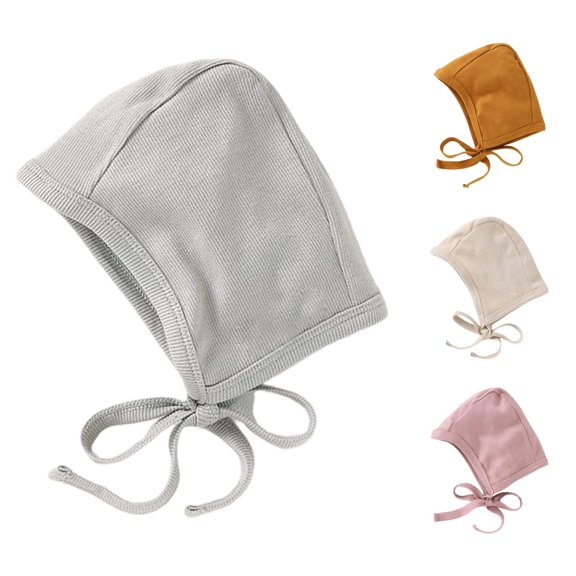 Xijirk Solid Knit Baby Bonnet Hat Soft Stretchy Toddler Ear Protection Hat Adjustable Tie Kids Outdoor Casual Headwear 0-6 Months,Light Gray