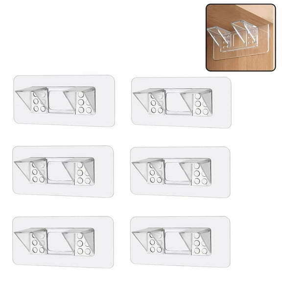 6-Pack Heavy-Duty Adhesive Shelf Brackets, Large Size Double Row Brackets, No-Drill Wall Mount Pegs,Shelf Support Pegs for Kitchen Cabinets, Bookshelves, and Closets