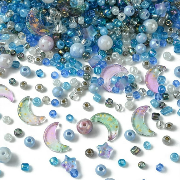1Bag DIY Moon & Star Jewelry Making Findings Kits Including Glass Beads & Charm Acrylic Beads Blue 4mm Hole: 1.5mm