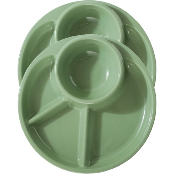Unbreakable Divided Plates for Adults Portion Control Plates Set of 2 Green Round Plastic Dinner Plate 9 Inch for Camping Outdoor or Every Day Use