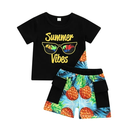 

Calsunbaby Kids Baby Boys Casual Shorts Suit Pineapple Print T-shirt Loose Shorts Summer Clothes Outfits Set Black 1-2 Years