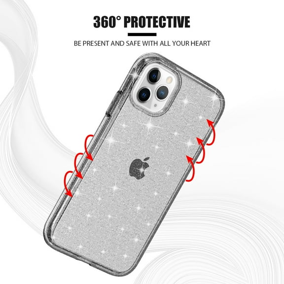 Apple iPhone 12 Pro Max /6.7" Phone Case Smoke Gray Transparent Sparkle Bling Ultra Thick Hybrid TPU & Full Transparency Glitter Rubber Silicone Hard Frame Shock Absorption Cover for iPhone 12 PRO MAX