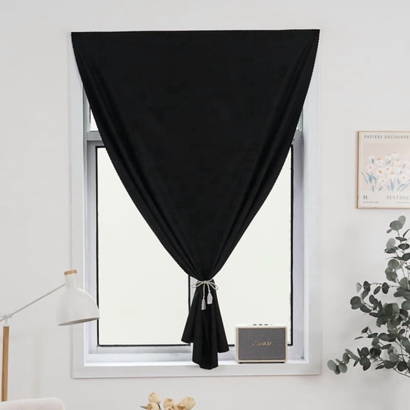 XmhyTop-A Self Adhesive Curtain 150x100cm Portable No-Drill Window Cover, Easy Install Curtain for Small Windows,Black