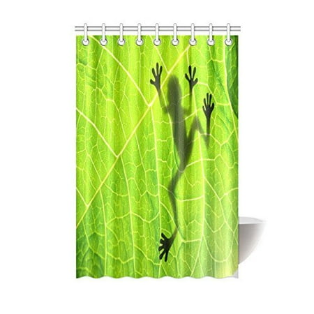 Green And Black Bathroom Decor MYPOP Funny Frog Decor Shower Curtain, Tropical Rainforest Vibrant Little Tree Frog Silhouette Shadow on the Leave Bathroom Set with Hooks, 48 X 72 Inches, Green Black ()