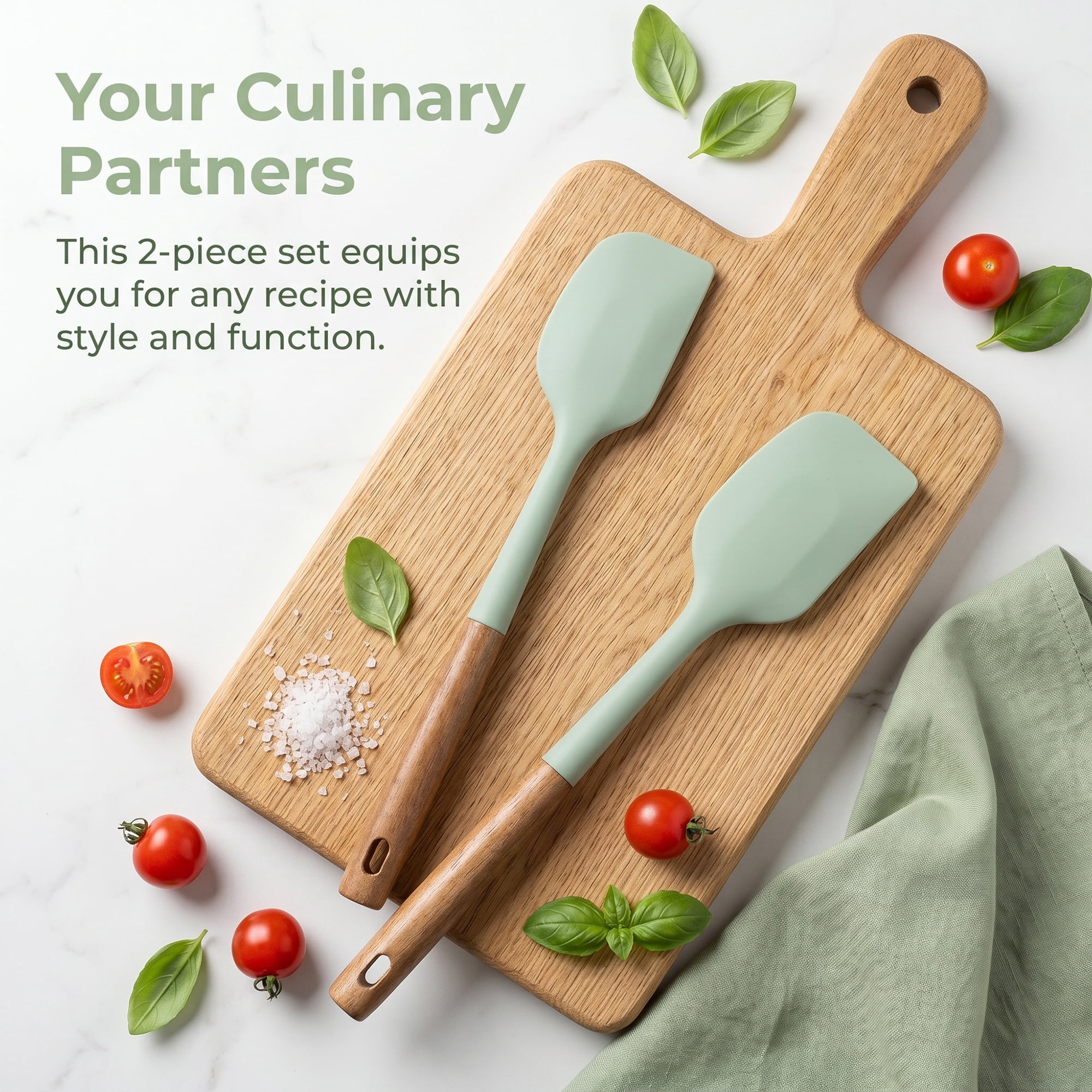 Unique Bargains Silicone Spatula Set, Kitchen Utensils with Tools Green 13.4x2.4x0.8 inch