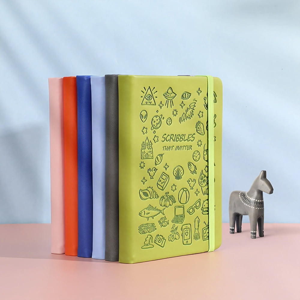 STONEGO Cartoon Doodle Cover Journal - A5 Size Notebook with Strap, Available in 6 Color Options - Perfect for Recording Life, Creativity, and Daily Thoughts,Fun and Functional Diary for All Ages