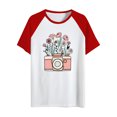 thumbnail image 3 of Gibobby Playera de Verano para Mujer Camiseta manga corta con cuello redondo nueva manga corta raglán para hombre y mujer 2024(Rojo,CH), 3 of 4