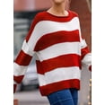 thumbnail image 3 of Plus Size Contrast Striped Round Neck Sweater – Full Size, Soft Knit, Slight Stretch, 3 of 11