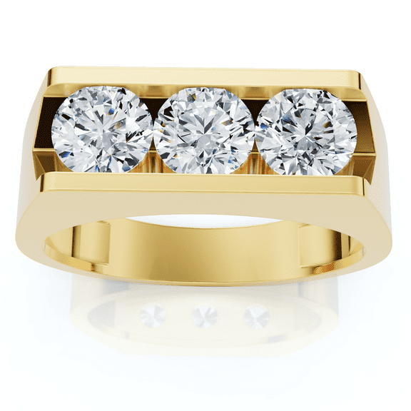 Pompeii 1 1/2ct Diamond Three Stone Mens Wedding 3 Round Jewelry Ring 10k Yellow Gold