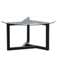 thumbnail image 3 of Round Glass Coffee Table,Modern Side Table Tea Table with Wood Base for Living Room Office,Black, 3 of 8