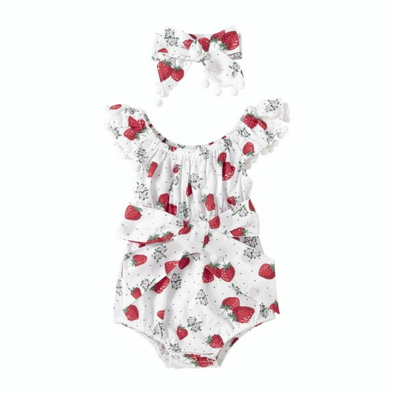 Dooleck Strawberry Bodysuit Baby Girl Summer Clothes Ruffle Tassel Romper Outfit