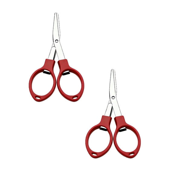 Qiangzon 2PC Red Stainless Steel Folding Scissors, Blunt Safety Tip, Compact Hinge, Protective Tip Cover, for Home Use, Travel