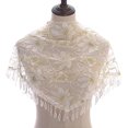 thumbnail image 3 of Bufandas para mujer, bufanda triangular de encaje a la moda, bufanda con borlas florales ahuecada transparente, bufanda triangular de colores, chal para mujer, blanco, 3 of 5