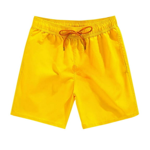 Men's Shorts Fashion Casual Drawstring Elastic Loose Solid Color Duick-dry Beach Shorts Casual Shorts for Men Yellow 3XL