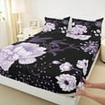 thumbnail image 3 of Manfei Retro Peony Bed Sheets 4 Pieces for Women Girls, Vintage Blossoms King Sheets, Tropical Floral Sheet Set, Black Purple Bedroom Decor, 3 of 7