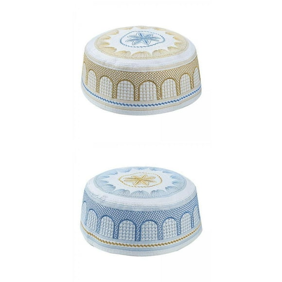 Xuanheng 2x Flat Top Islamic Muslim Mens Prayer Kufi Hat Turkish Embroidery Topi Gift